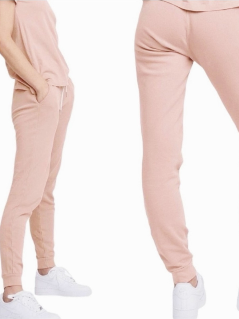 Cropped Knit Jogger Pants in Blush